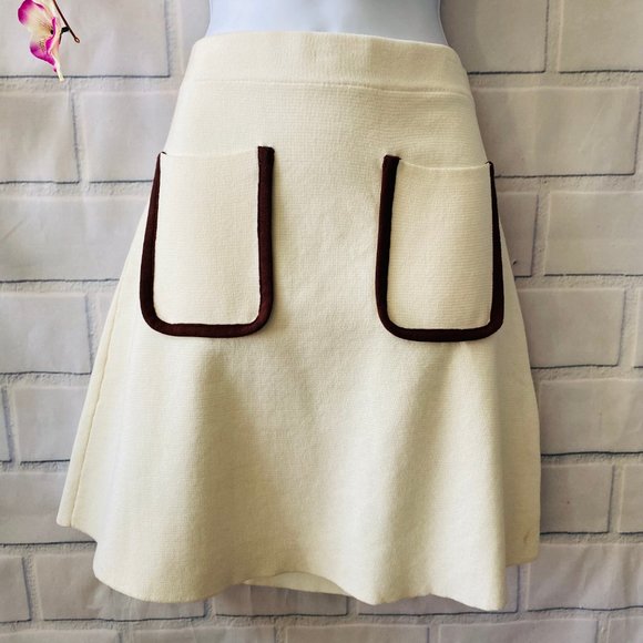 Zara Knit Cream & Brown A-Line Mini Skirt NWT - Picture 3 of 8